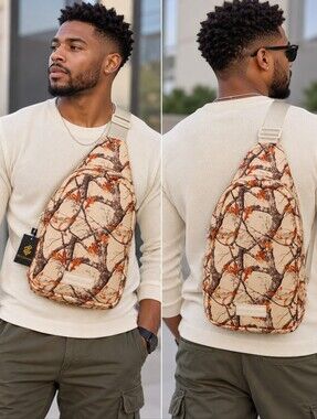 Rocawear Beige & Brown Camo-Style Tree Print Crossbody Bag
